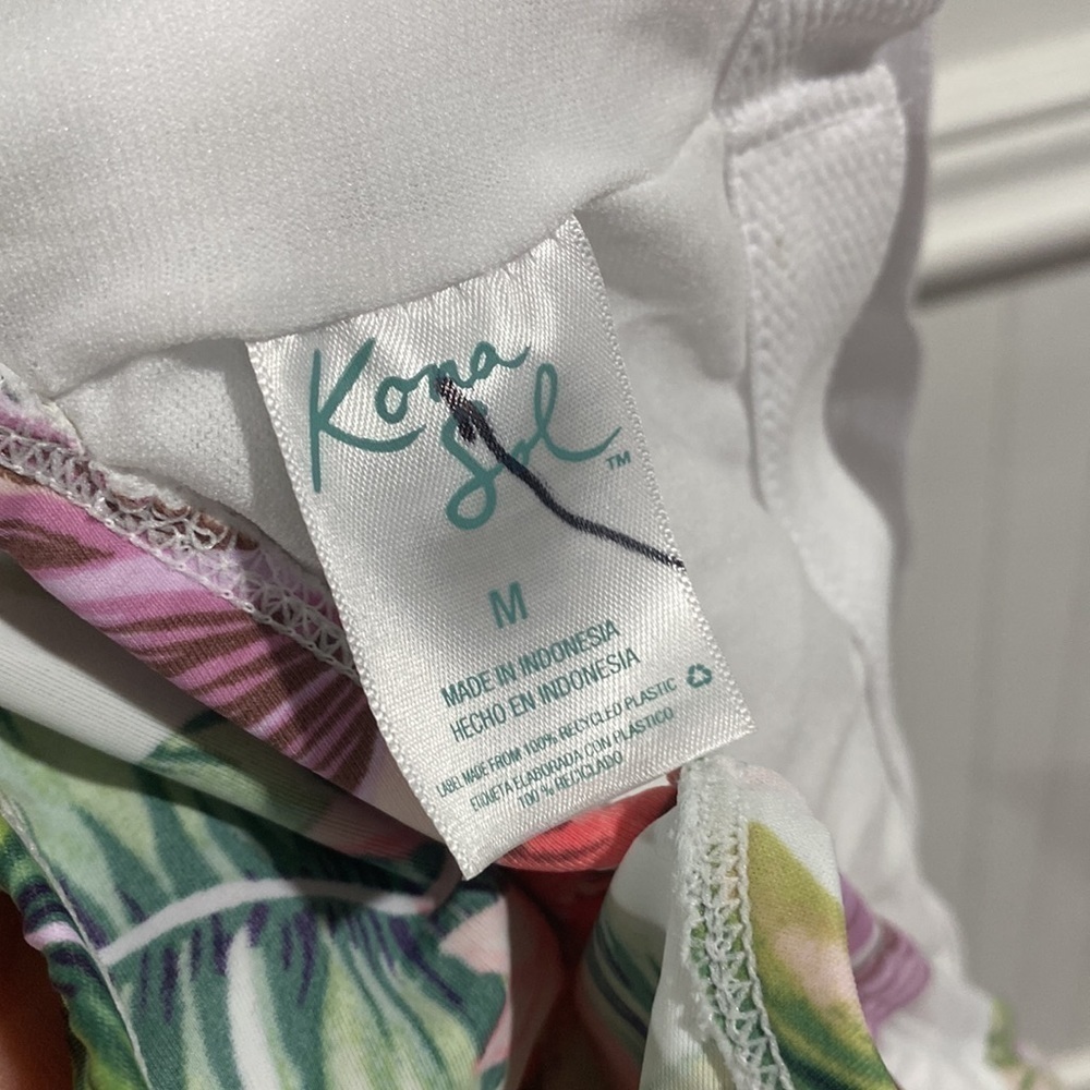 Kona Sol swimsuit‎ Off Shoulder Flounce High Coverage One Piece Tropical - Picture 6 of 9